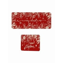 Christmas Kitchen Rugs Set of 2 Kitchen Floor Mats Non-Slip Backing Kitchen Mat Xmas Decorative Red Non Slip Washable Doormat Runner Rug Merry Christmas Decorations for Home