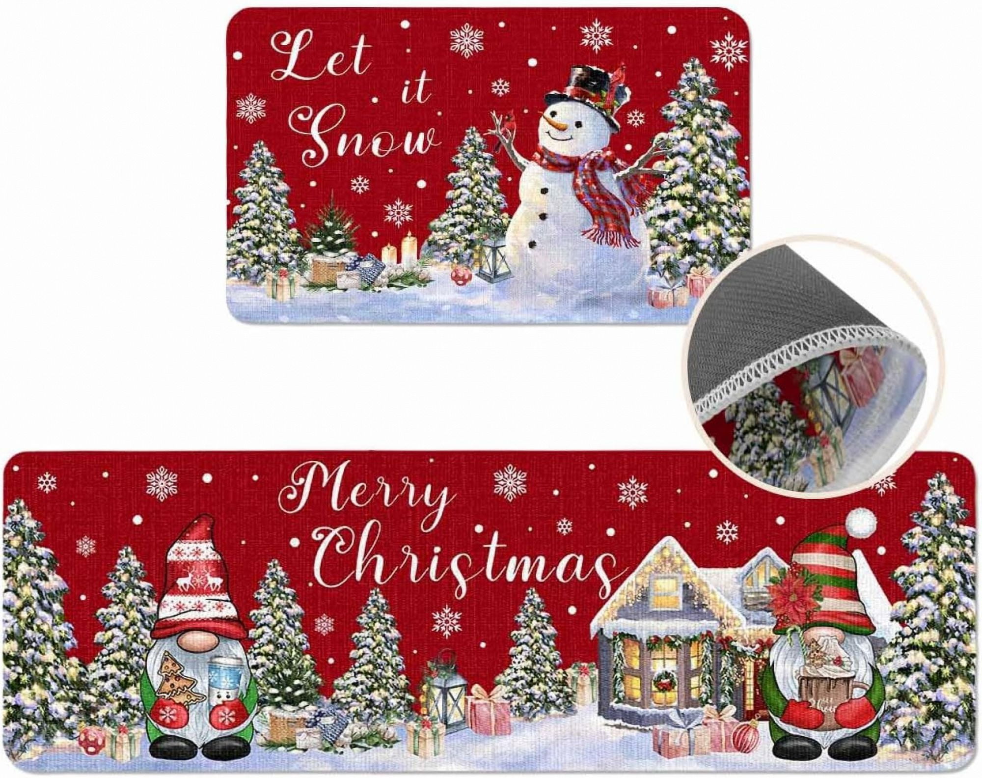Christmas Kitchen Rugs Set of 2 Snowman Kitchen Mats Gnome Buffalo