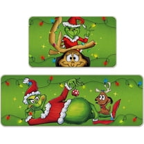 Christmas Kitchen Rugs Set of 2, Green Xmas Max Dog Kitchen Mats Decor, Funny Holiday Floor Door Mat Home Decorations -17x29 and 17x47 Inch