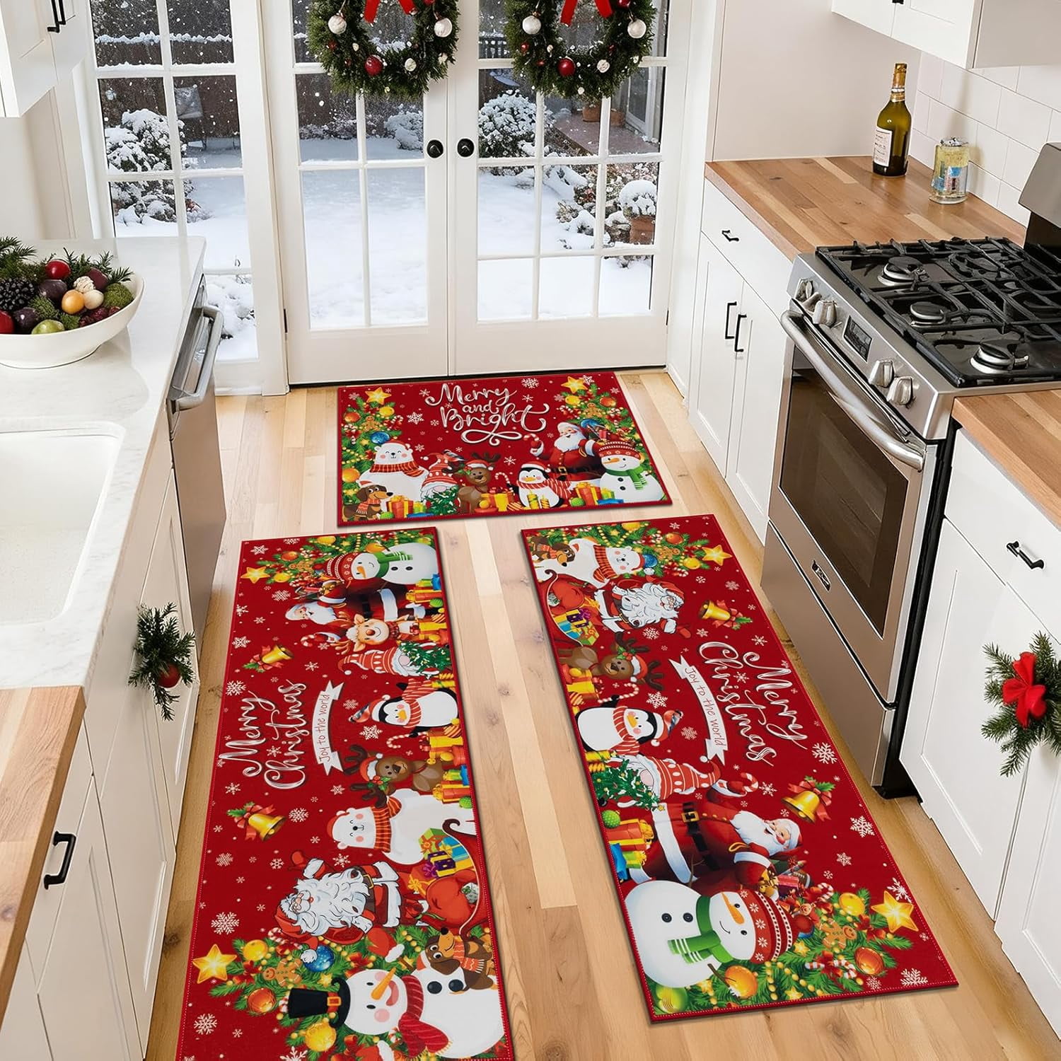 Christmas Kitchen Rugs Sets of 3, Washable Christmas Rugs for Kitchen ...