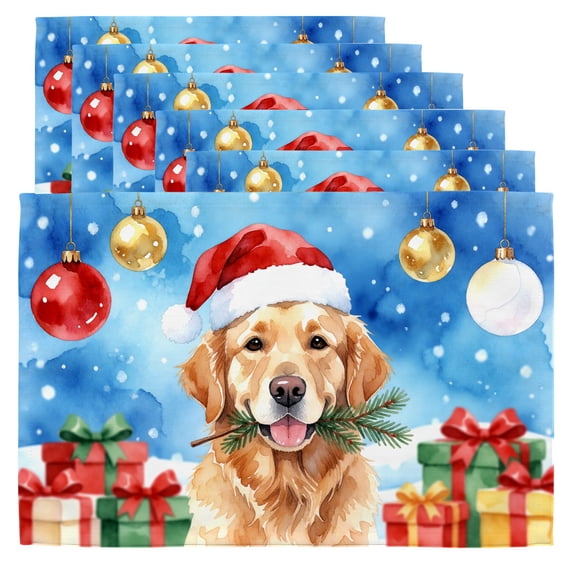 Christmas Kitchen Table Mats A brown dog wearing a Santa hat next to ...