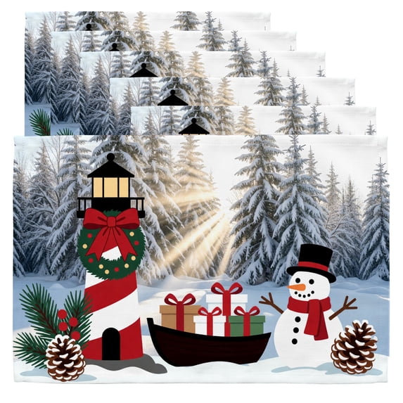 Rectanglets Snacks Christmas Kitchen Table Mats A christmas scene with a snowman and a ...
