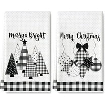 Christmas Kitchen Towel 18 x 26 Inch Xmas Tree Ball Dishcloth Black White Plaid Hand Drying Tea Towel for Cooking Baking Cleaning Wiping, 2Pcs