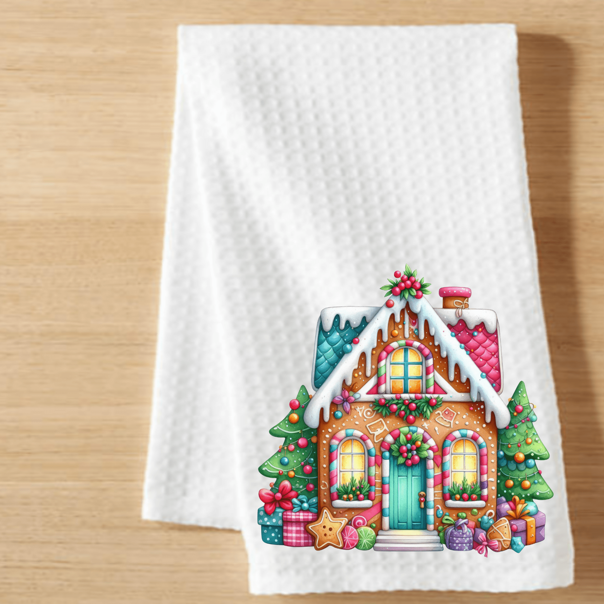 Christmas Kitchen Towel Gingerbread House Print 16x24