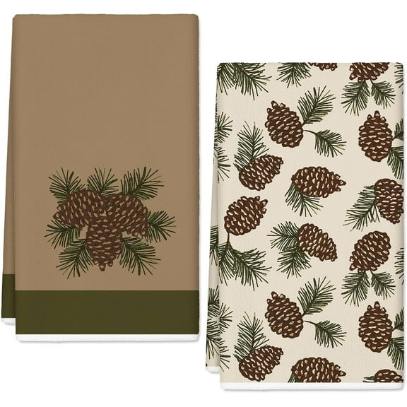 Christmas Kitchen Towels 16 x 24 Inch Vintage Pine Cone Dish Towel Absorbent Hand Drying Tea Towel for Xmas Winter Cooking Baking, 2Pcs