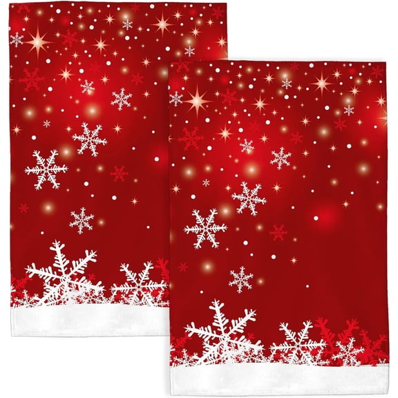 Christmas Kitchen Towels 16x24 Inch Red White Snowflake Winter Decor Dish Towels Winter Xmas Holiday Decoration Hand Towel Absorbent Dish Cloths for Kitchen Dining Set of 2