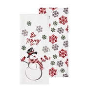 Christmas Kitchen Towels, 2-Piece Set White Cardinal Snowflake Dual-Sided Print Winter Wonder