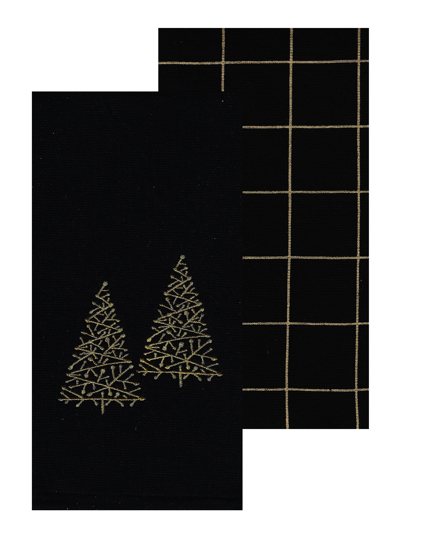 Christmas Kitchen Towels Black Gold Embroidery Tree 2Piece Set