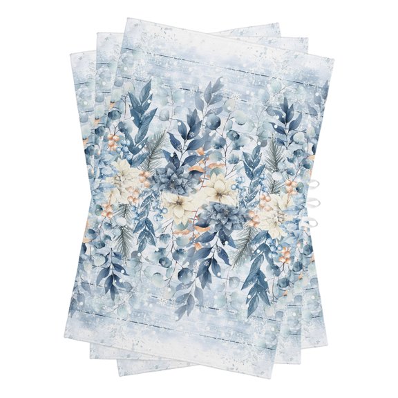 Christmas Kitchen Towels Dish Towel Pack of 3 Blue Floral Eucalyptus Leaves Winter Wood Grain Soft Dish Cloth Set Absorbent Dishcloth for Drying Dishes, Hand Towels 18 x 28 Inches