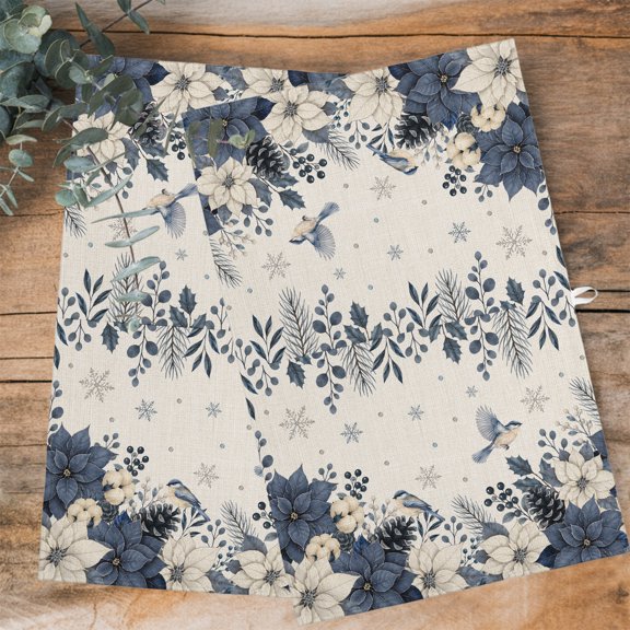 Christmas Kitchen Towels Dish Towel Pack of 3 Country Rustic Blue White Poinsettia Bird Linen Texture Soft Dish Cloth Set Absorbent Dishcloth for Drying Dishes, Hand Towels 18 x 28 Inches