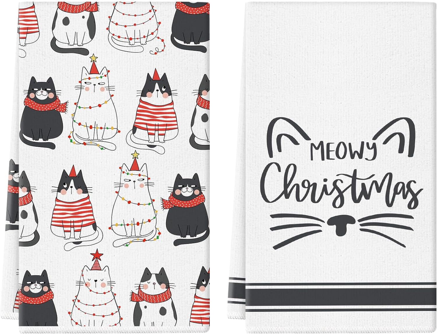 Christmas Kitchen Towels Merry Christmas Cute Cats 18 x 26 Inch Set of 2 Dish Towels Hand Towels