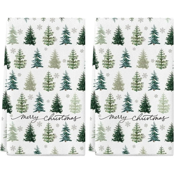 Christmas Kitchen Towels Set of 2, 18x26 Inch Christmas Tree Dish Towels Merry Christmas Decor Hand Towels Seasonal Winter Holiday Christmas Tree Decorations for Home Drying Dishcloth