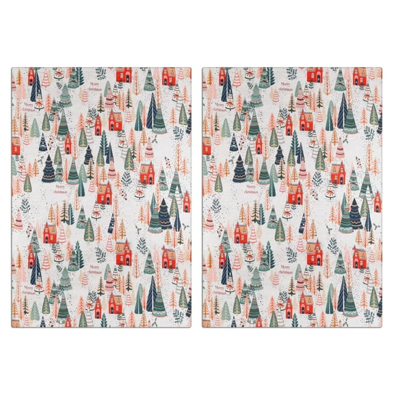 Christmas Kitchen Towels Set of 2-Tree & Plaid & Snowflakes Leaf Printed Tea Towels(18x26 inch)-Absorbent Cotton Home Decor for Christmas,Housewarming Gifts.