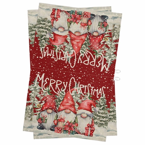 Christmas Kitchen Towels Set of 2, Water Absorbent Dish Towel, Snowflake Gnomes Retro Xmas Tree Red Decorative Hand Towels - Quick Drying Cloth for Cooking Baking, 18x28 Inch