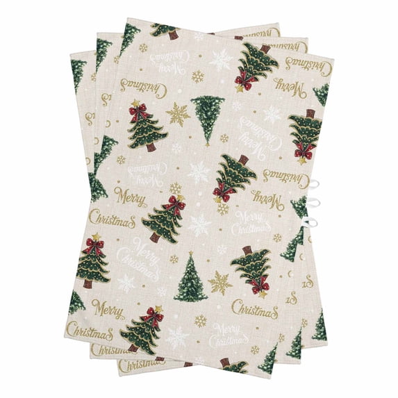 Christmas Kitchen Towels Set of 3, Water Absorbent Dish Towel, Winter Pine Tree Gold White Xmas Snowflakes Decorative Hand Towels - Quick Drying Cloth for Cooking Baking, 18x28 Inch
