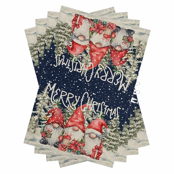 Christmas Kitchen Towels Set of 4, Water Absorbent Dish Towel, Snowflake Gnomes Pine Xmas Tree Black Decorative Hand Towels - Quick Drying Cloth for Cooking Baking, 18x28 Inch