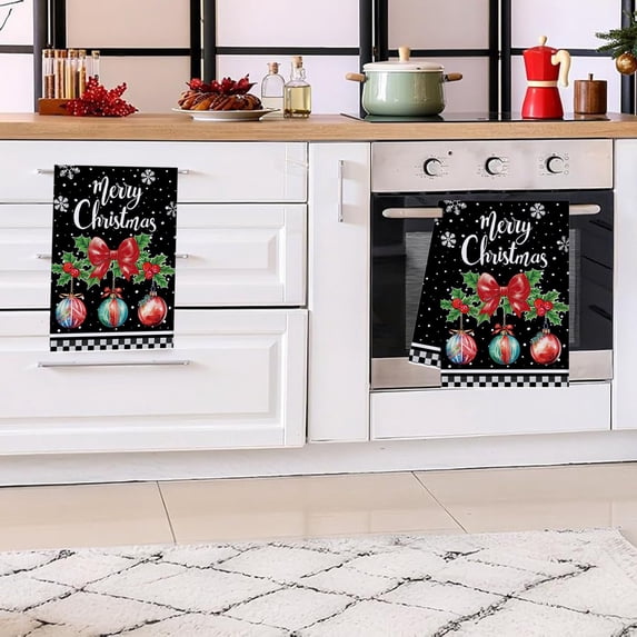 Christmas Kitchen Towels Set Holiday Dish Drying Cloths Absorbent Polyester Tea Towels Festive Kitchen Decor Baking Cooking Towels Clearance