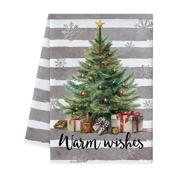 Christmas Kitchen Towels Set, Xmas Tree Printed Decorative Dish Towels, Absorbent Holiday Tea Towels for Kitchen Counter, Dining Table, Christmas Home Decor, A01