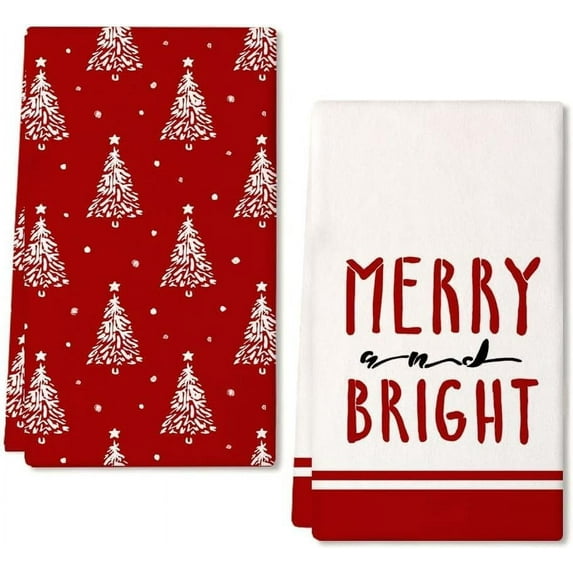 Christmas Kitchen Towels Set of 2,Black Xmas Tree Dish Towels 18x26 Inch,Hoilday Farmhouse Home Decoration AD101