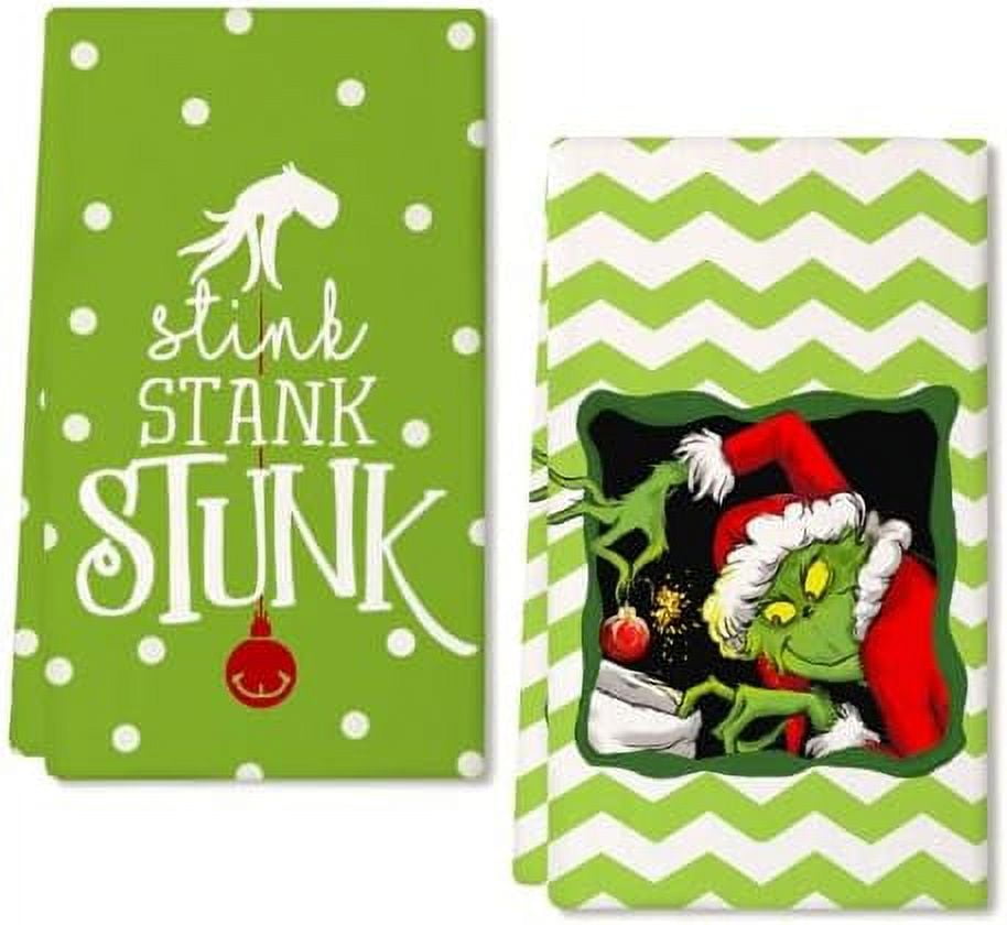 Christmas Kitchen Towels Set of 2 Green Merry Grinchmas Snowflake Dish