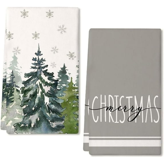 Christmas Kitchen Towels Set of 2,Green Xmas Tree Snowflake Dish Towels 18x26 Inch Drying Dishcloth,Farmhouse Home Decoration