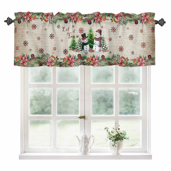Christmas Kitchen Valances for Windows 60x18 Inch Kitchen Curtains Valances Rod Pocket Snowman Snowflake Xmas Tree Winter Vintage Bathroom Window Valances for Window Treatment Decor