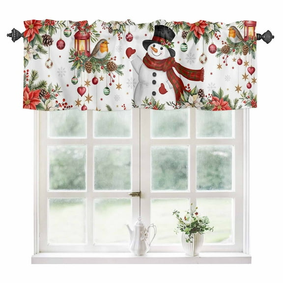 Christmas Kitchen Valances for Windows 60x18 Inch Kitchen Curtains Valances Rod Pocket Snowman Xmas Tree Snowflake Winter Bathroom Window Valances for Window Treatment Decor
