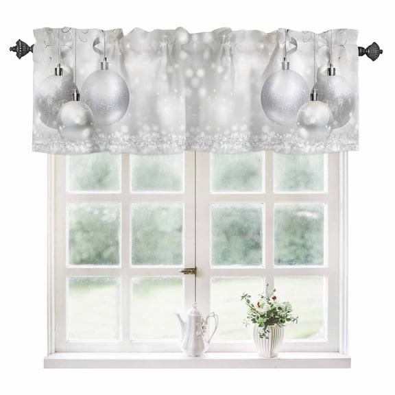 Christmas Kitchen Valances for Windows 60x18 Inch Kitchen Curtains Valances Rod Pocket Xmas Silver Balls Glitter Sparkle Stars Bathroom Window Valances for Window Treatment Decor