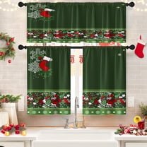 Christmas Kitchen Window Curtains and Valances Set 36 Inch Green Santa Snowflake Short Tier Curtains, Winter Xmas Small Kitchen Decor