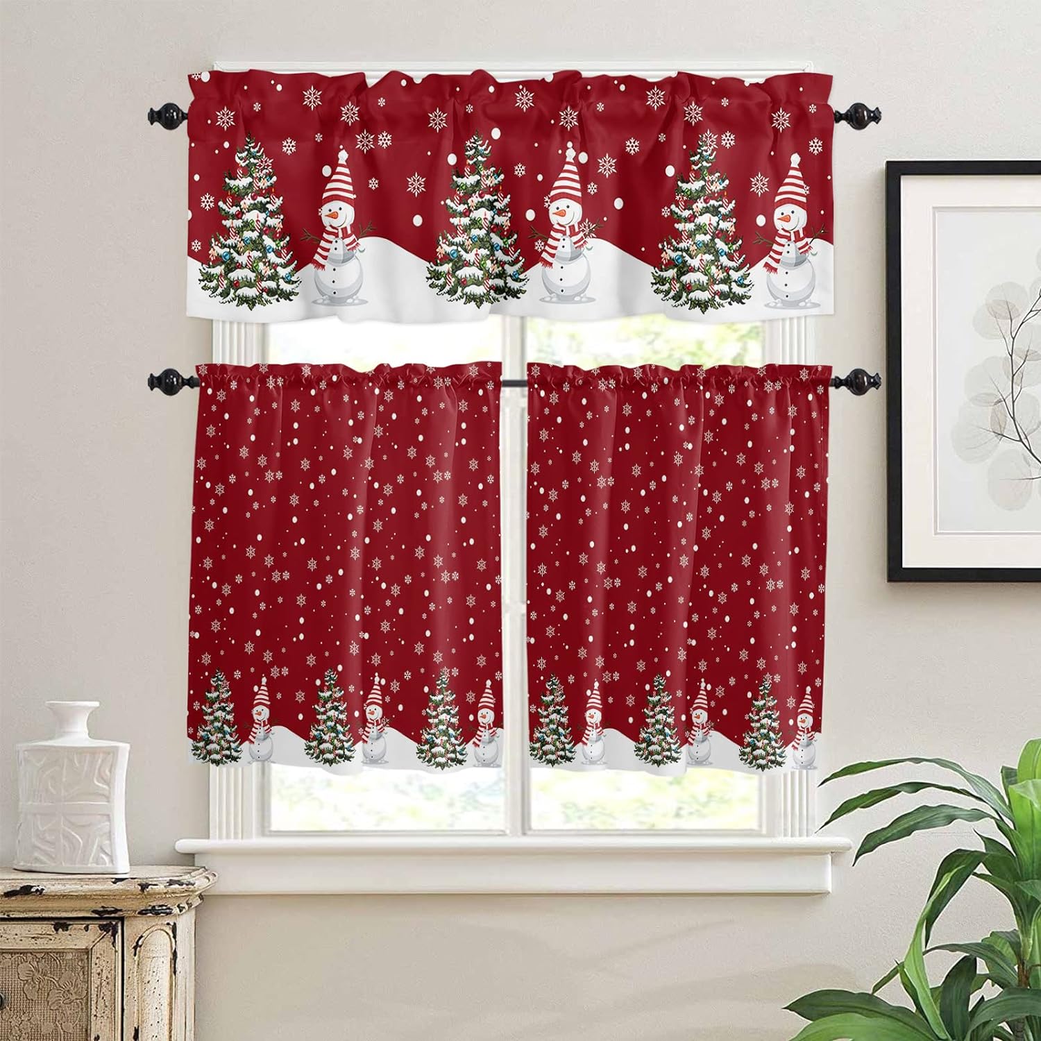 Christmas Kitchen Window Tier Curtains and Valance 3 Pieces Set ...