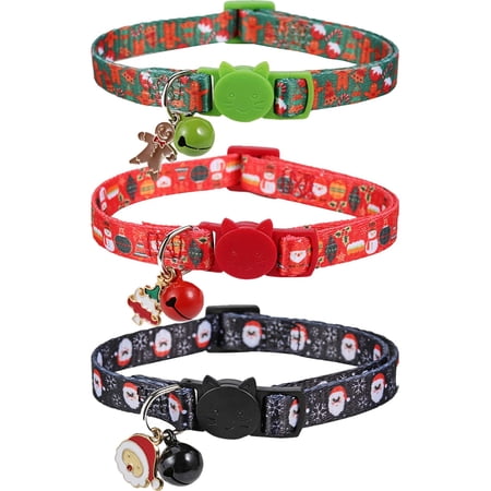 Christmas Kitten Collar, 3 Pack Holiday Cat Collars with Bell and Xmas Pendants