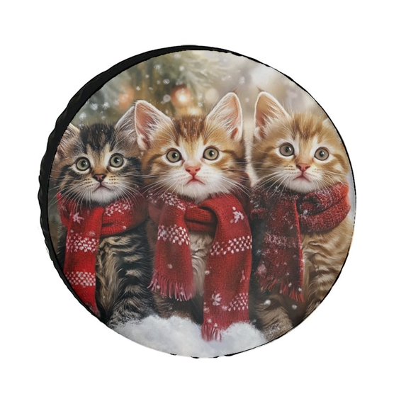 Christmas Kittens Festive Cats with Scarf Spare Tire Cover Winter Holiday Cat with Scarf Waterproof Polyester Wheel Protectors Wheel Covers for Travel Trailer Camper Truck SUV Camper 13inch