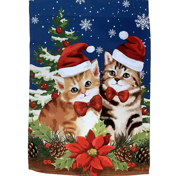 Christmas Kittens Winter Garden Flag - 12" x 18", Double Sided, Festive Cats, Poinsettia, Mistletoe, Christmas Decoration, Home Decor, Boxing Day, Classroom, Daycare, Christmas Tree Lot, Fundraiser
