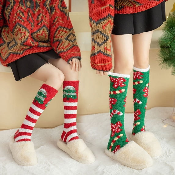 Christmas Knee High Fuzzy Socks Xmas Soft Warm Sleeping Socks Holiday Socks Bulk for Christmas Party Favors