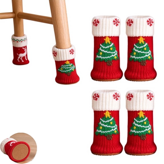 Christmas Knit Chair Leg Floor Protectors, Festive Knitted Chair Leg Covers, Anti-Scratch Floor Protector Caps for Holiday Home Decor