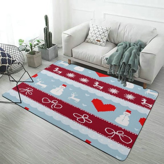 Christmas Knit Pattern with Snowmen And Reindeer Carpet Style Living Room Bedroom Rug Soft Carpet Modern 3d Entry Door Mats Household 47x71inch