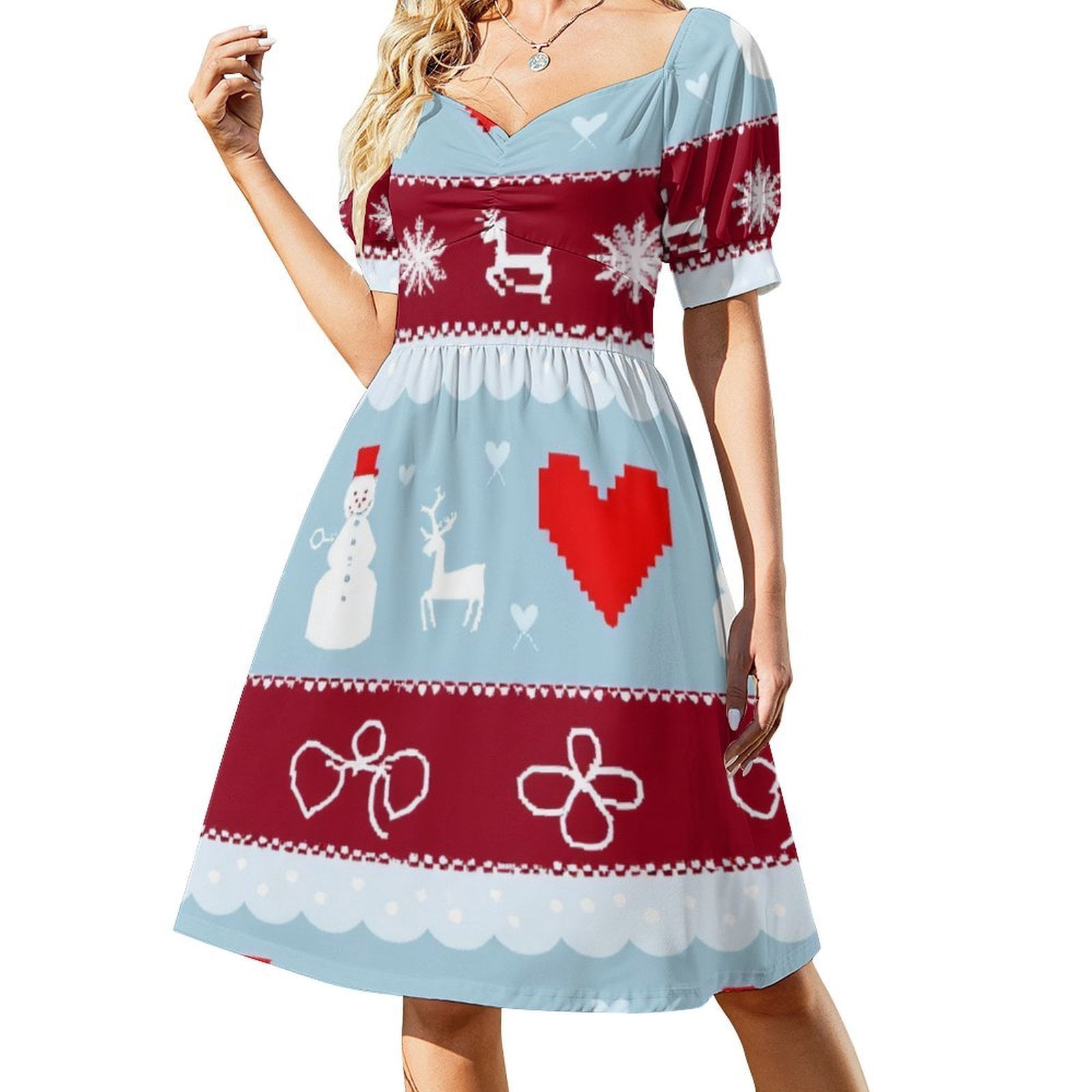 Women's Plus Size Christmas Snowman Print Swing Dress - Casual A-Line Party Dress - View #5