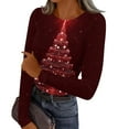 thumbnail image 1 of Christmas Knit Shirts for Women Casual Slim Fit Rib Knitted Tops Xmas Graphic Print Cute Holiday Blouse Tees, 1 of 5