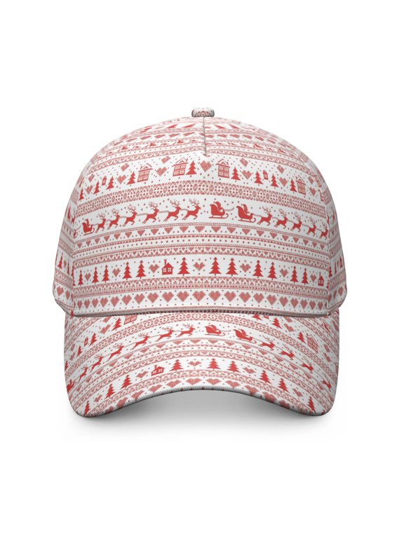 Christmas Knit Sleigh Pine Tree Pattern Baseball Cap, Structured Flat Bill Hat with Snap Closure & Sweatband, Polyester Construction Gifts for Birthday Christmas Thanksgiving