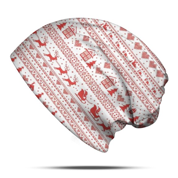 Christmas Knit Sleigh Pine Tree Pattern Slouchy Beanie Hat, Sleep Head Covering with Stretchy Fabric & Soft Texture, Stretchy Polyester Gifts for Home Daily Outdoor