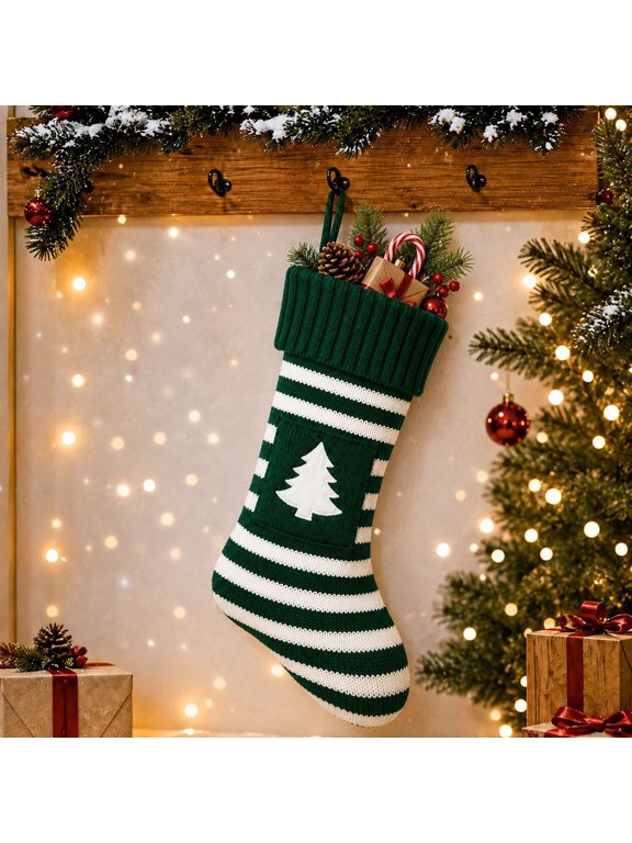 Christmas Knit Socks Cable Knit Textured Hanging Loop For Fireplace Decorations for Family Holiday Xmas Party