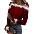 thumbnail image 1 of Christmas Knit Tops for Women Stretch Crew Neck Long Sleeve Ribbed Christmas T Shirts Slim Fit Casual Layer Tops, 1 of 6