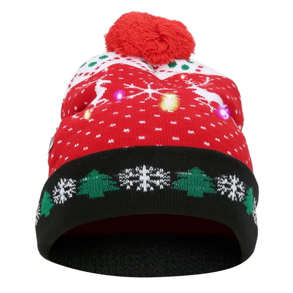 Christmas Knitted Beanie Colorful Light Party Holiday Christmas Beanie Hat For Boys Girls 3-6 Year Old