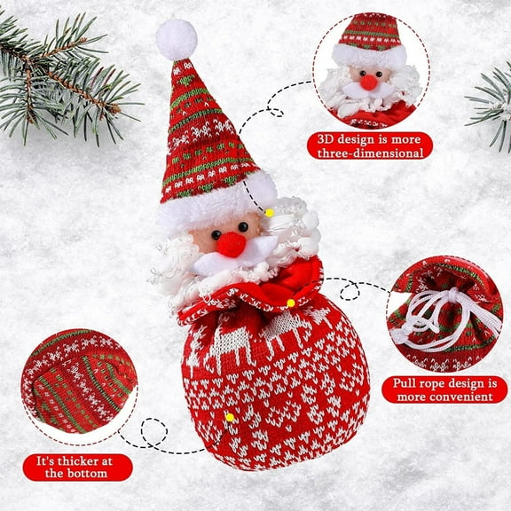 Christmas Knitted Doll Gift Bag for Holiday Party Favors Candy Storage Reusable Decorative Drawstring Pouch for Tree Ornaments Presents