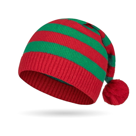 Christmas Knitted Elf Hats, Crochet Santa Hats, Adults Holiday Party Beanies Caps for Women Men Family