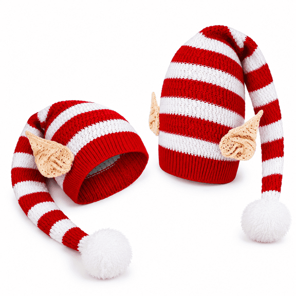 Christmas Knitted Elf Santa Hats with Ears