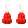 thumbnail image 1 of Christmas Knitted Hat Earrings - Cute Wool Ball Design, Plush, Hypoallergenic, Ear Hooks, Holiday Jewelry Gifts, 1 of 4