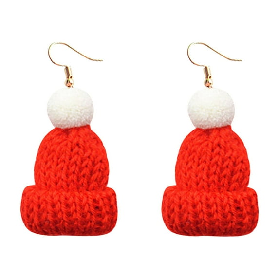 Christmas Knitted Hat Earrings - Cute Wool Ball Design, Plush, Hypoallergenic, Ear Hooks, Holiday Jewelry Gifts
