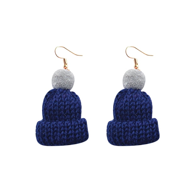 Christmas Knitted Hat Earrings - Cute Wool Ball Design, Plush, Hypoallergenic, Ear Hooks, Holiday Jewelry Gifts