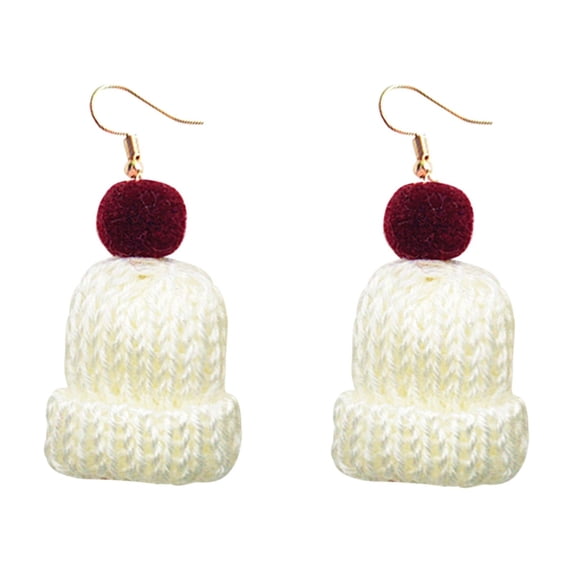 Christmas Knitted Hat Earrings - Cute Wool Ball Design, Plush, Hypoallergenic, Ear Hooks, Holiday Jewelry Gifts